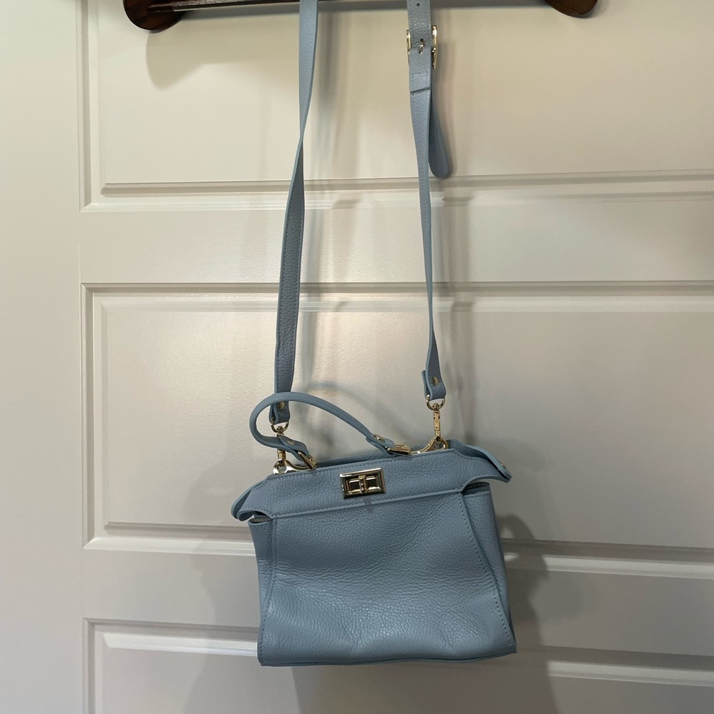 Elegant French Blue Leather Handbag